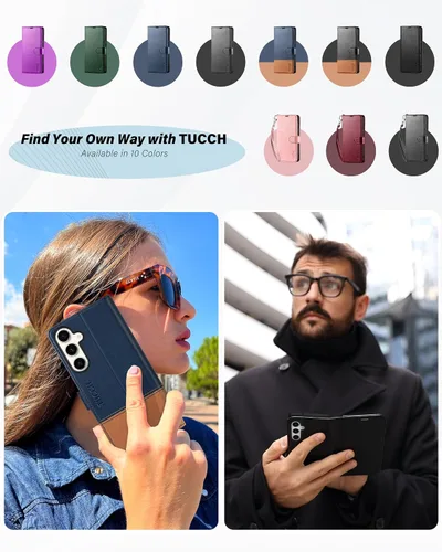 Vista 9 de TUCCH Funda tipo cartera para Galaxy S23 FE, funda interior de TPU a prueba de golpes, función atril, bloqueo RFID, ranura para tarjetas, funda