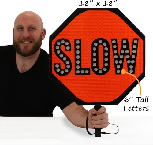 Vista 5 de SmartSign Paleta LED STOP SLOW – Señal de parada lenta reflectante de mano con asa, 18 pulgadas de doble cara, modos de luz LED