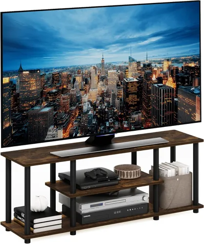 Vista 22 de Furinno Turn-N-Tube - Soporte para televisor de 3 niveles, 3D, sin herramientas, para televisores de hasta 50 pulgadas, con tubos cuadrados