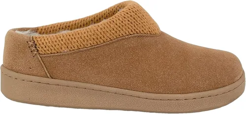Vista 2 de Clarks Pantuflas de gamuza para mujer JMH2175 con cuello de punto, forro de piel sintética de felpa suave, pantuflas de casa para interiores