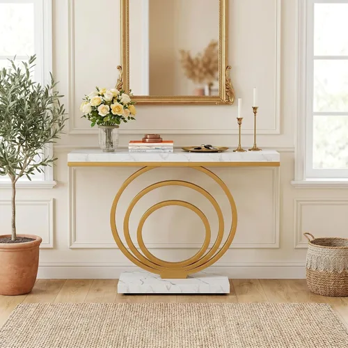 Vista 6 de Tribesigns Mesa de entrada dorada de 41 pulgadas, moderna mesa consola estrecha y larga, mesa decorativa contemporánea para sala de estar, pasillo