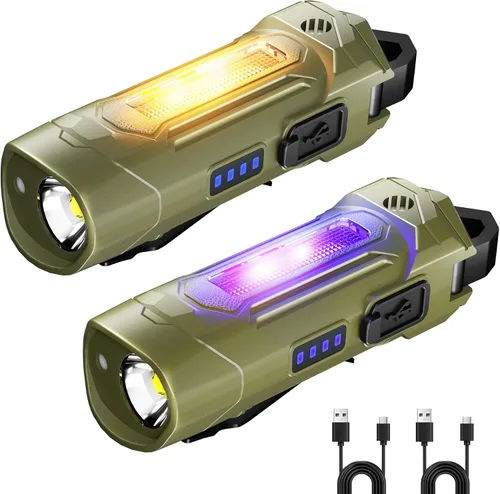 Vista 10 de Linterna recargable EDC llavero, pequeña linterna de bolsillo con luz UV Verde