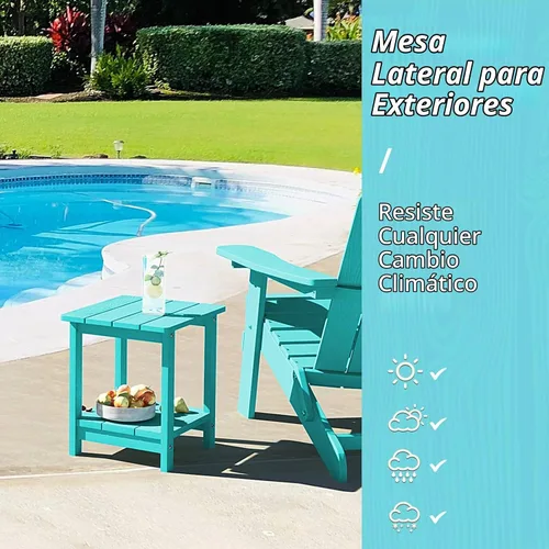 Vista 4 de LUE BONA - Mesa auxiliar de exterior Adirondack, mesa auxiliar de patio de 2 niveles Aruba Blue HDPS, mesa auxiliar resistente a la intemperie, mesa