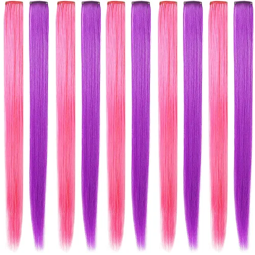 Vista 11 de 12 extensiones de cabello de colores de 20 pulgadas (azul, morado, verde azulado, rosa) Extensión de cabello lacio con clip de color arcoíris