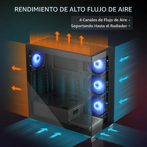 Vista 4 de darkFlash ATX Mid-Tower Caja para PC, Caja de Computadora Pre-Instalada con 4 Ventiladores ARGB PWM, Caja para PC de Juego de Vidrio Templado Dual