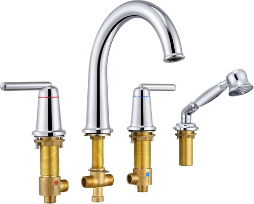 Vista 12 de WT-9808BK WT-9808BK - Kit de ajuste para grifo de bañera con ducha de mano y válvula de montaje en cubierta de 4 agujeros de alto flujo clásico