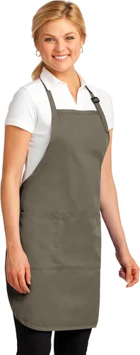 Vista 3 de Delantal personalizado de 3 bolsillos, diseño bordado de añadir un nombre, delantal de longitud completa para adultos con liberación de manchas