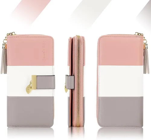 Vista 5 de Carteras RFID para mujer con múltiples ranuras para tarjetas y compartimento para teléfono celular, cartera para mujer