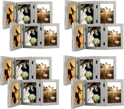 Vista 36 de Golden State Art - Marco decorativo con bisagras para mesa, escritorio, 3 aberturas verticales, con cristal real