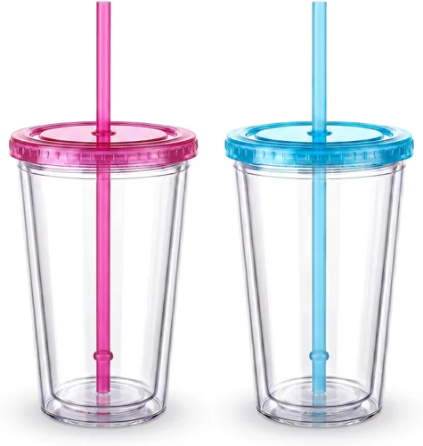 Vista 13 de Zukro Vaso acrílico transparente con pajita y tapa de 32 oz, vaso de plástico reutilizable aislado de doble pared para café helado, vaso para llevar