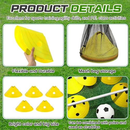 Vista 3 de Conos de disco jumbo Conos de fútbol jumbo con bolsa de malla Gran agilidad para entrenamiento de fútbol Deportes para adultos Amarillo