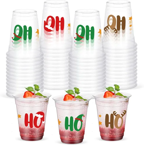 Vista 10 de Yaomiao 50 Piezas Vasos de Fiesta de Navidad a Granel Vasos de Plástico de Navidad Desechables Vasos de Navidad Equipo Travieso o Buenos Suministros