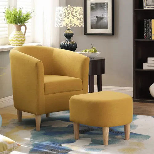 Vista 19 de DAZONE Silla Moderna de Mediados de Siglo, Silla de Acento Tipo Barril con Otomana, Juego Cómodo de Sillón con Reposapiés, Sillas Cómodas para Sala