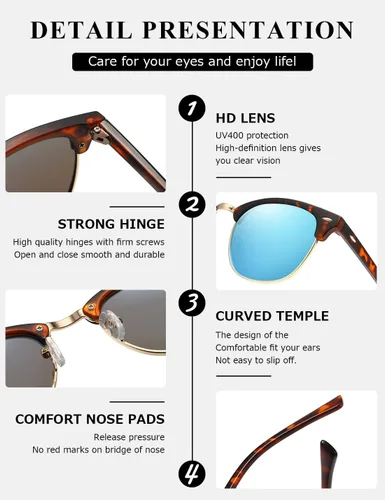 Vista 76 de AEVOGUE Gafas de sol polarizadas para mujeres y hombres semi marco retro gafas de sol AE0369