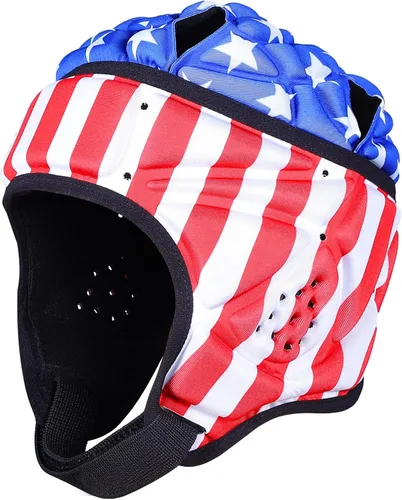 Vista 12 de DGXINJUN Casco de fútbol con bandera de carcasa suave, casco de rugby 7v7, gorra Scrum, casco acolchado de fútbol, protector de cabeza ajustable