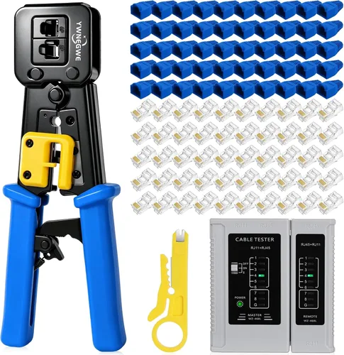 Vista 9 de Kit de Herramienta de Crimpado RJ45 Pass Thru Cat5 Cat5e Cat6 Herramienta de Crimpado RJ45 con 20 Conectores RJ45 Cat6 Pass Through, 20 Cubiertas, 1