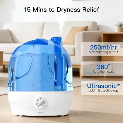 Vista 3 de AZEUS Humidificadores, humidificador ultrasónico de niebla fría de 2.8 litros para habitación grande, para la oficina, humidificadores silenciosos