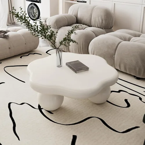 Vista 28 de WILLIAMSPACE Mesa de centro Cloud de 39.7 pulgadas con 4 patas redondas, moderna mesa central de madera, mesa de té irregular para sala de estar