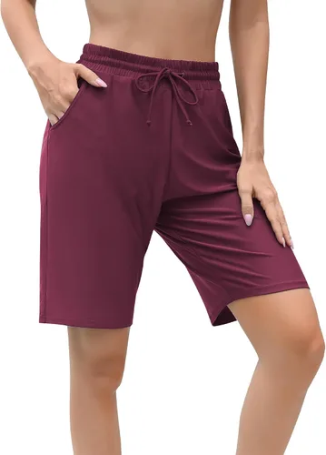 Vista 2 de ALove Pantalones cortos de natación para mujer de 9 pulgadas, cintura alta, con bolsillos, UPF 50+, parte inferior de traje de baño incorporada
