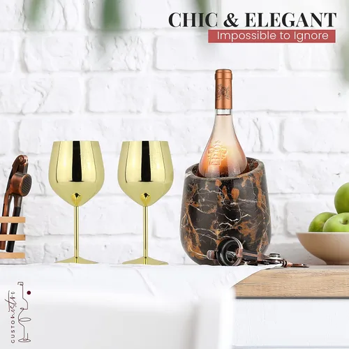 Vista 3 de Gusto Nostro Cubo enfriador de vino de mármol, enfriador de botellas de vino de 25.4 fl oz y enfriador de champán para fiesta, cocina, decoración