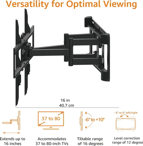 Vista 6 de Amazon Basics Soporte de TV articulado de movimiento completo de doble brazo resistente para televisores de 37" a 80" de hasta 132 libras