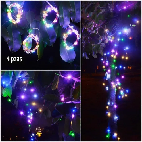 Vista 5 de Serie de 4 paquetes de 50 luces LED multicolores de Navidad, luces de cuento de hadas con batería, mini tira de luces LED alimentadas por