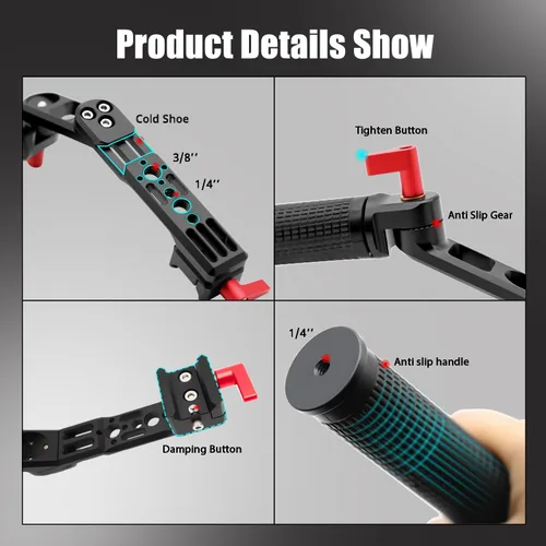 Vista 6 de Mango RS4 RS3 Mango ajustable Extensión de mano Extensión de mano Soporte de agarre de aleación de aluminio con abrazadera OTAN compatible con DJI