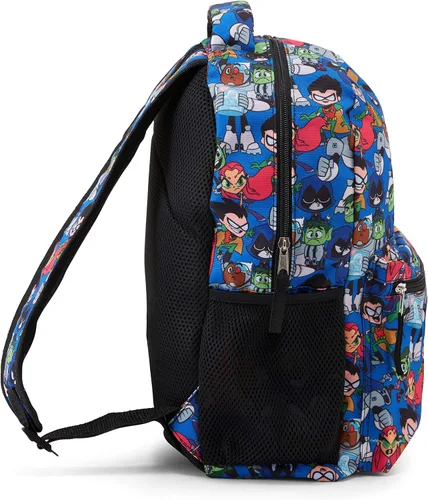 Vista 3 de DC Comics Teen Titans Go! Allover Mochila - Beast Boy, Raven, Cybord, Robin y Silkie - Teen Titans Go! Mochila escolar, Azul