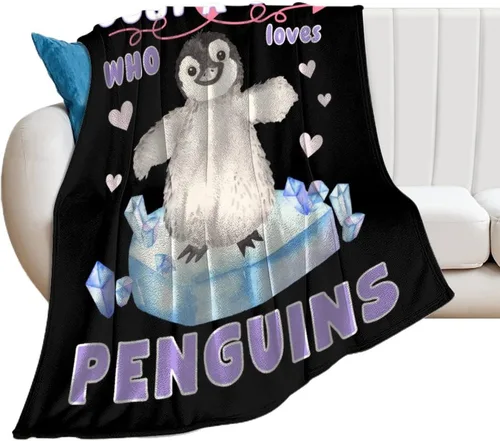 Vista 2 de Manta de pingüino para regalo, 40 x 30 pulgadas, bonita manta para niños, niñas y niños, manta negra suave y mullida para regazo y silla