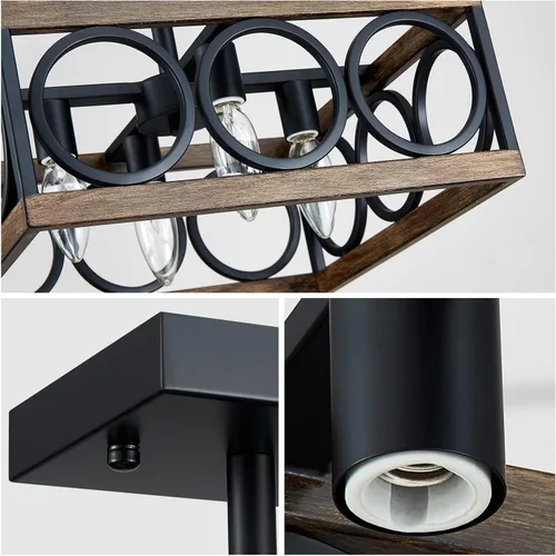 Vista 6 de XINGQI Moderna lámpara de techo semiempotrada de 4 luces de 13 pulgadas para sala de estar, comedor, dormitorio, grano de madera antigua+acabado