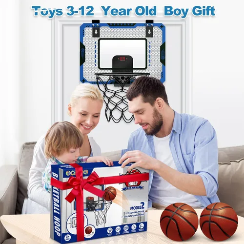 Vista 7 de Aro de baloncesto interior para niños de 5 a 10 años, con marcador electrónico y 3 bolas, mini aro sobre la puerta para cumpleaños de niños