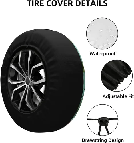 Vista 2 de Funda de repuesto para neumáticos de repuesto con hojas tropicales hawaianas, protección solar, ajuste universal para remolque, RV, SUV, camión