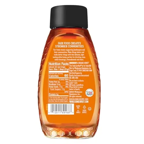 Vista 2 de Wholesome Sweeteners Botella de miel blanca cruda orgánica sin filtrar de 16 onzas, 100% pura, certificado de comercio justo, proyecto sin OMG