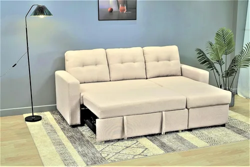 Vista 5 de Container Furniture Direct Sofá cama modular convertible en forma de L, muebles de apartamento elegantes, sofá extraíble de ahorro para espacios
