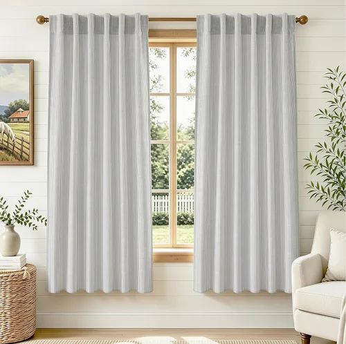 Vista 14 de DriftAway Cortinas de lino 100% opacas a rayas, de doble capa, 96 pulgadas de largo, para sala de estar, dormitorio, hilo teñido, con aislamiento