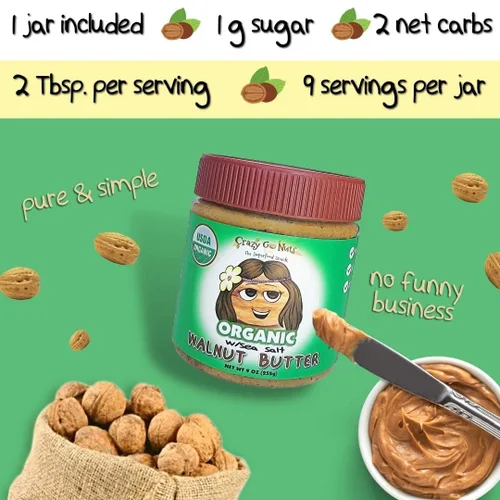 Vista 3 de Crazy Go Nuts - Mantequilla de nuez orgánica con sal marina, para untar saludable, keto, vegano, bajo en carbohidratos, sin gluten, sin OMG
