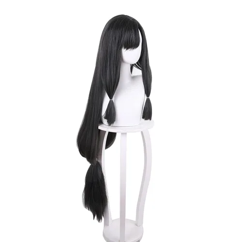 Vista 4 de Arataki Itto - Pelo sintético largo Inazuma liso blanco y rojo de anime, patillas largas, Halloween, carnaval, exposición de cómics, cosplay