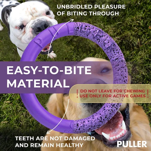 Vista 5 de COLLAR Juguete de Anillo para Exteriores - Búsqueda y Tirón de Guerra para Perros Pequeños, Medianos y Grandes - Bola y Soft Frisbee Alternativo