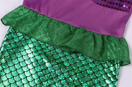 Vista 4 de IBQ Disfraz de sirena Ariel para niñas pequeñas, disfraz de princesa con accesorios