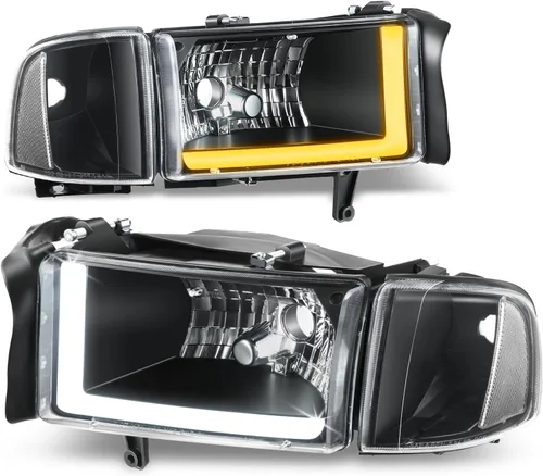 Vista 11 de Auto Dynasty Conjunto de Faros LED DRL Compatible con Dodge Ram 1500 2500 3500 de 1994-2002, 4 Piezas Faros Halógenos de Repuesto con Doble Luz