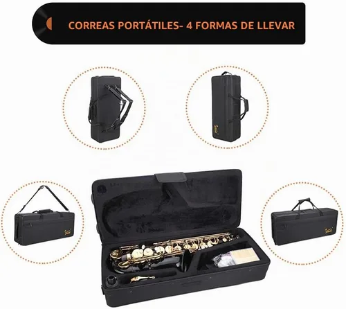 Vista 5 de Glarry Student Alto Eb E-flat SAX Saxofón Lacado Dorado SAX Kit para Principiantes con Estuche, Cañas, Boquilla, Paño de Limpieza Suave y Varilla
