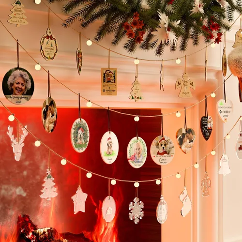Vista 4 de Bemaystar Adornos de Navidad personalizados 2024 – Adornos de fotos de copo de nieve personalizados con texto, adornos para decoraciones de árboles