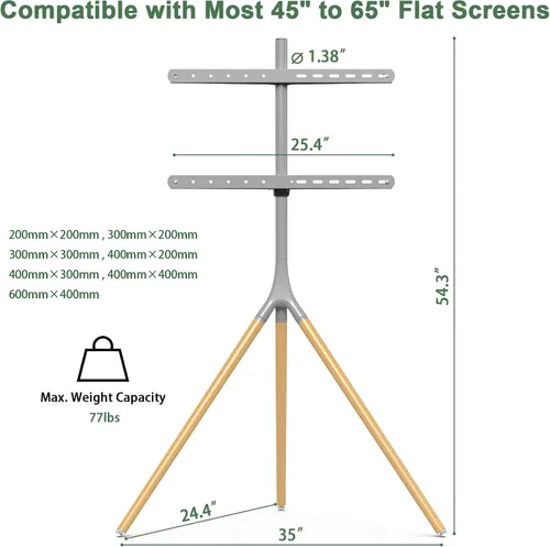 Vista 2 de UPGRAVITY Soporte de TV con caballete con base de trípode para pantallas planas LED LCD OLED de 45 a 65 pulgadas, soporte de suelo giratorio de 180°