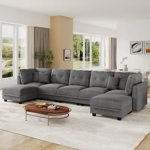 Vista 30 de LLappuil Sofá seccional modular con asientos de almacenamiento, sofá seccional convertible modular en forma de U de pana para sala de estar, sofá
