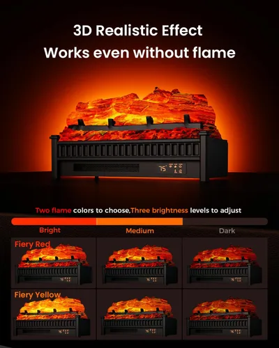 Vista 2 de AIRMATE Calentador eléctrico de chimenea de 1500 W, troncos de inserción de chimenea eléctrica de 22 pulgadas, temporizador de chimenea de 12 horas