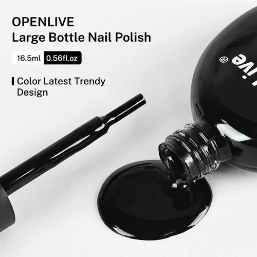 Vista 7 de OpenLive 16.5ml Esmalte de uñas negro de gran volumen de secado rápido, esmalte de uñas de color de secado rápido y larga duración para arte de uñas