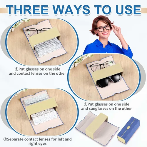 Vista 3 de Flutesan Estuche diario para lentes de contacto y organizador de anteojos, 2 en 1, de doble cara, portátil, para viajes, uso diario, almacenamiento