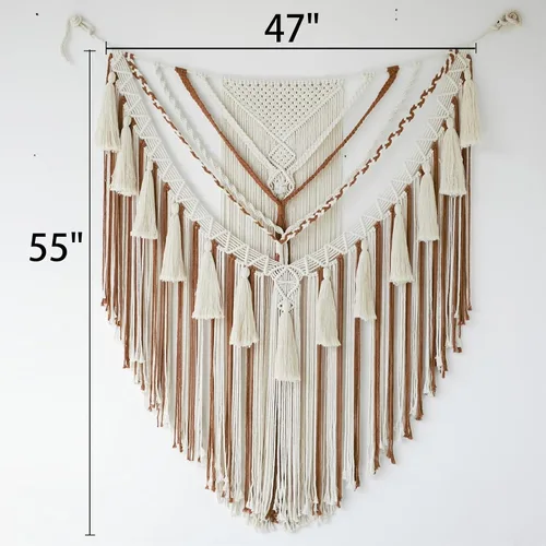 Vista 5 de Jakalin - Arte de pared de macramé para colgar en la pared, color marrón tostado, 47 pulgadas de ancho x 55 pulgadas de largo