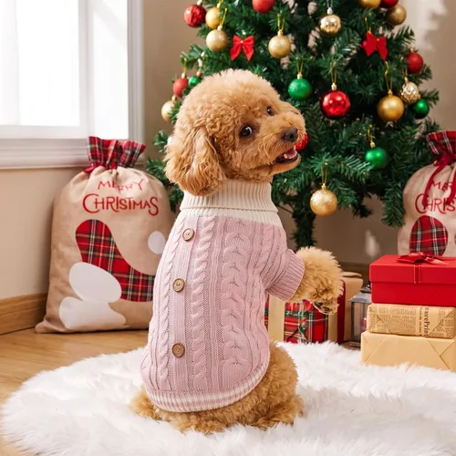 Vista 6 de Topbuti Suéter para perro con cuello alto, ropa de punto para mascotas, suéter de cuello redondo, abrigo de invierno para mascotas, ropa cálida