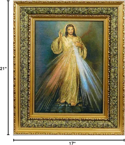 Vista 2 de Marco de fotos acolchado para tapiz Divine Mercy de 17 x 21 pulgadas, arte de pared para decoración del hogar, imagen divina misericordia cuadro